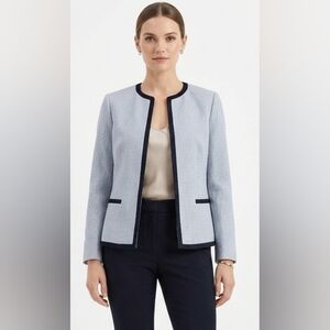Talbots Light Blue Open-Front Jacket with Navy Trim Size 10P